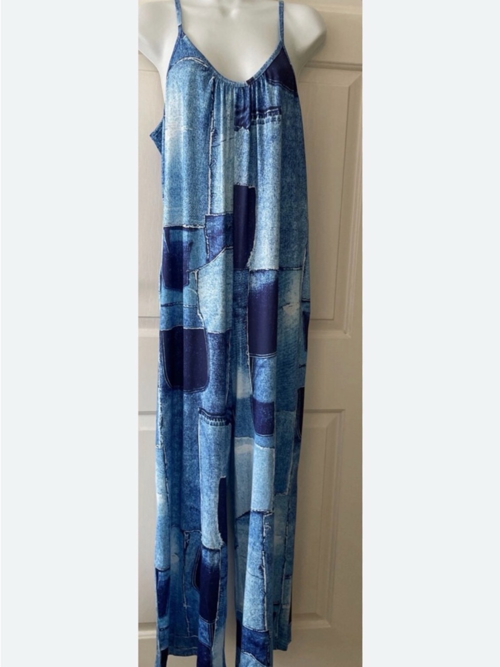 Blue Patchwork design Denim jumpsuit